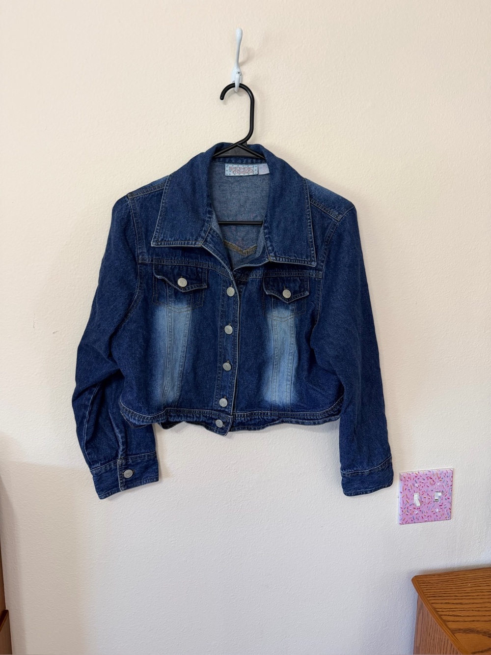 Pink Cadillac cropped Jean jacket size XL